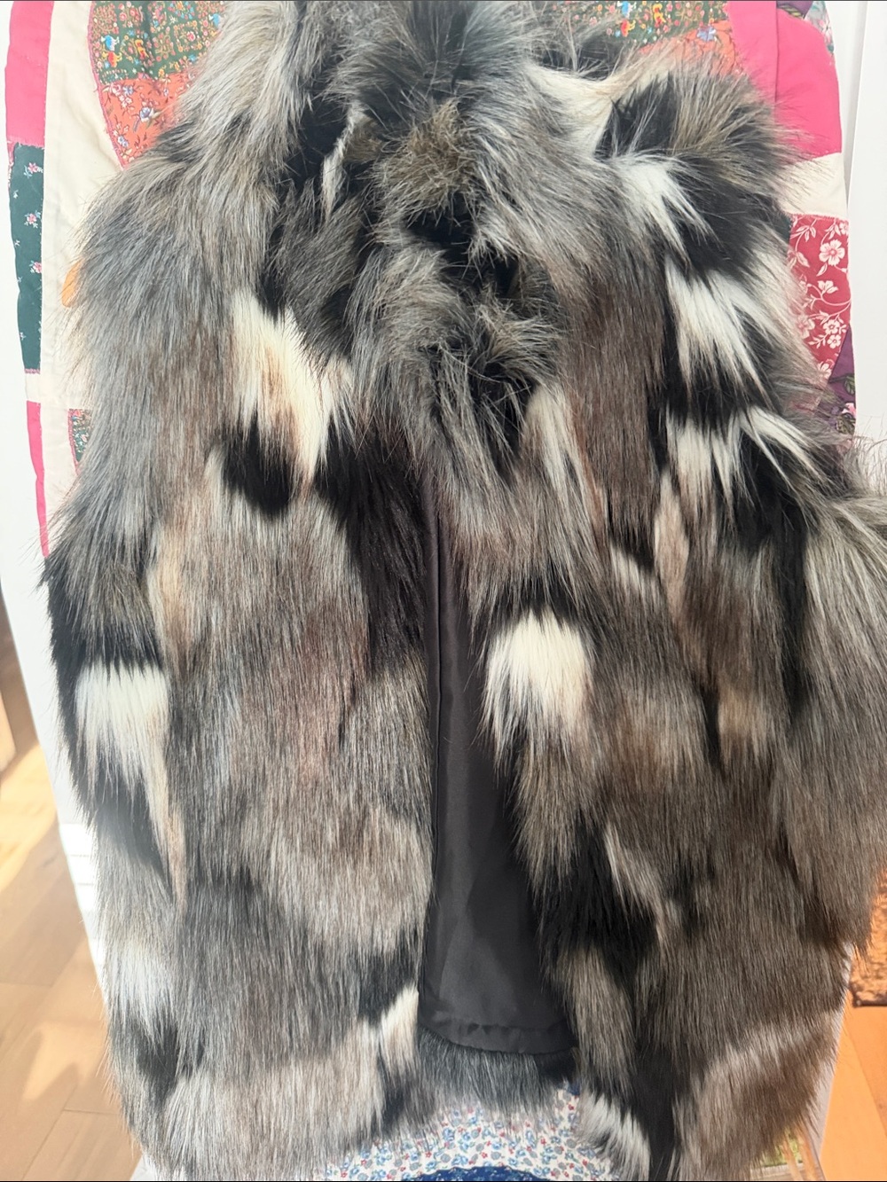 White House Black Market Gray & Black Faux Fur Vest